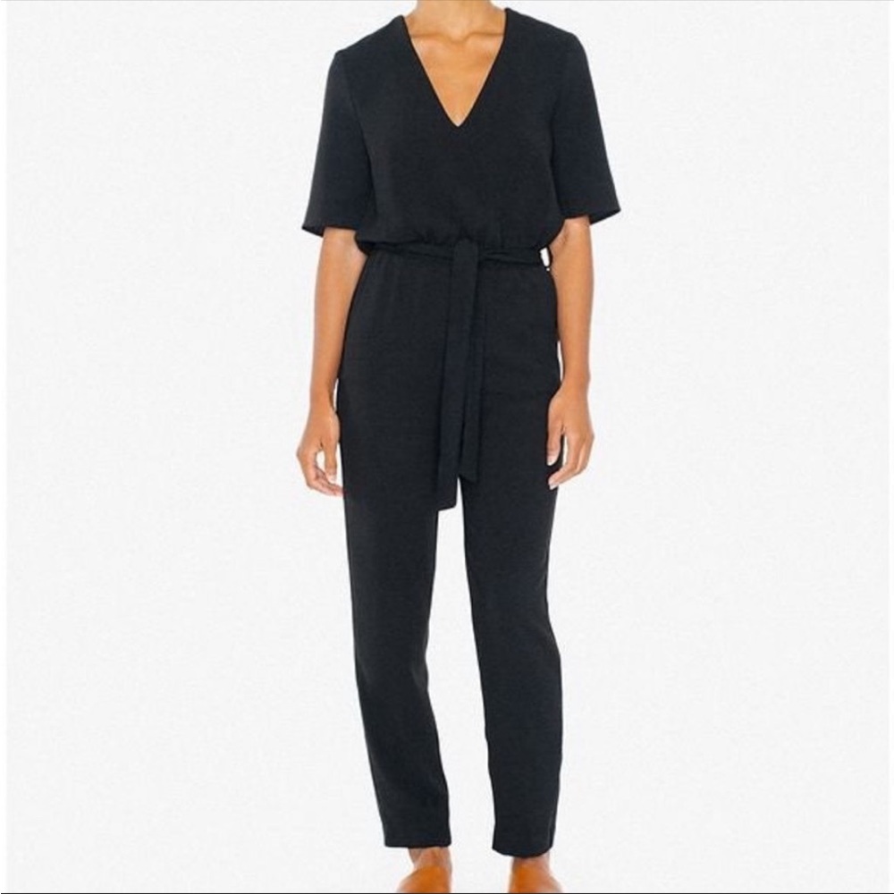 American Apparel V-Neck Tie Waste Half Sleeve Jumpsuit